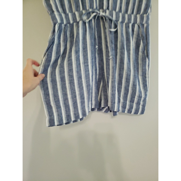 Loft NWT Shorts Romper 10 Striped Blue Linen Blend Drawstring Pockets Coastal - Picture 4 of 16